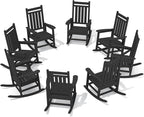 SERWALL HDPE Outdoor Rocking Chair Set of 8, Patio Rocking Chairs for Adults, All Weather Outdoor Rockers for Lawn, Black by SERWALL