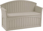 Suncast Outdoor Storage Bench - 50 Gallon Taupe Resin Outdoor Bench with Storage for Cushions, Tools & More. All-Weather Patio Deck Box with Seat for Porch, Pool, Yard, & Garden, Made in USA by Suncast