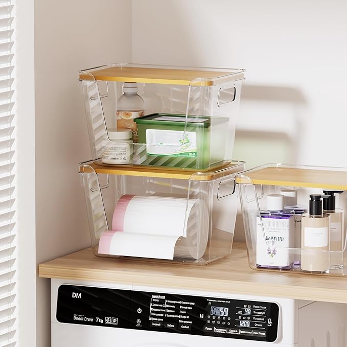 Delamu Acrylic Trash Bag Holder, 3 Pack Stackable Garbage Holder - Image 2