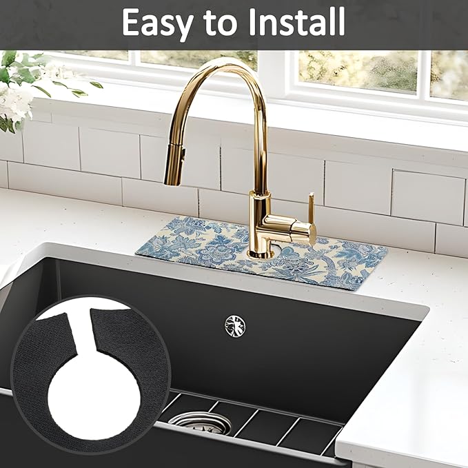 15" X 5.5" Kitchen Sink Splash Guard Faucet Mat Floral Super Absorbent Fast - Image 5