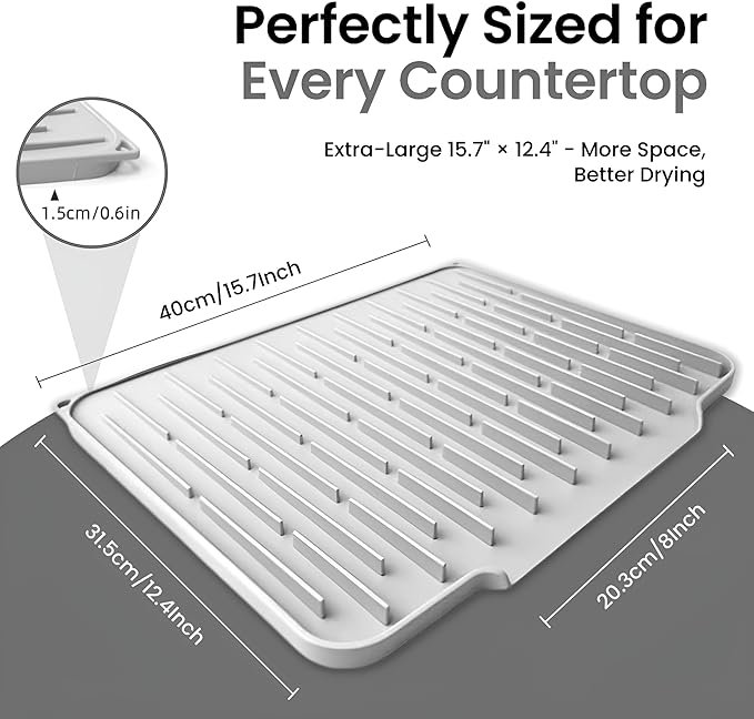 Silicone Dish Drying Mat with Raised Drain Spout, 15mm Thick Heat Resistant - Image 6