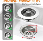 Solid Brass Body 3-in-1 Kitchen Sink Drain Strainer & Stopper, Heavy Duty Pop - Image 6