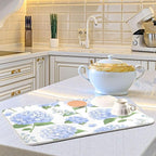 Blue Hydrangea Flowers Dish Drying Mat Super Absorbent Drying Mat Large Coffee - Image 2