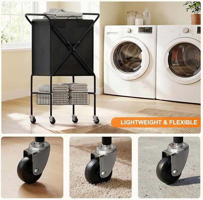 Laundry Basket with Wheels:88L Rolling Laundry Cart Foldable Metal Frame Dirty - Image 3