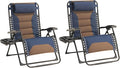 Zero Gravity Chair Set of 2 Oversized Padded Recliner with Adjustable Headrest & Cup Holder - 600D Oxford Folding Lounge Chair for Outdoor Camping, Patio, Poolside (Brown & Blue) by Unknown