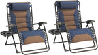 Zero Gravity Chair Set of 2 Oversized Padded Recliner with Adjustable Headrest & Cup Holder - 600D Oxford Folding Lounge Chair for Outdoor Camping, Patio, Poolside (Brown & Blue) by Unknown