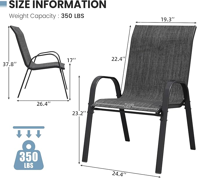 Patio Dining Chairs Set of 4, Stackable Dining Chairs High Back, Breathable Seat Fabric and Alloy Steel Frame Fit Backyard, Porch, Lawn，Poolside (Dark Grey) - Image 3