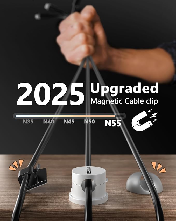 Magnetic Cable Clips 360° Rotation Cord Holder, 12 Pack Cord Organizer 1s Lock - Image 2