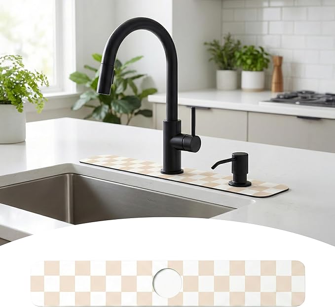 Customizable Kitchen Sink Faucet Mat: 24" Lx4 W Checkered Bathroom Counter by EazziSwitch