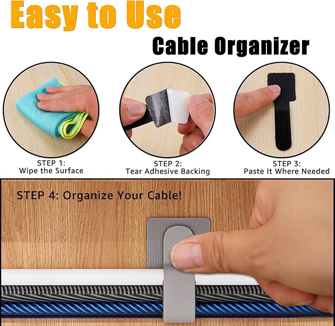 80PCS Hook and Loop Cable Straps, Cable Management Under Desk, Self Adhesive - Image 3