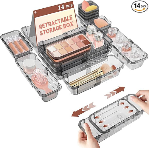 14 Pcs Clear Drawer Organizer, Adjustable Drawer Storage Box, 3-Size Desk by Hiitytin