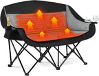 Heated Double Camping Chair - Heated Loveseat Chair for 2 Person Heavy Duty Oversized Padded Camping Couch for Adults Outdoor Sports Lawn Portable Folding Chairs by PUVASIA