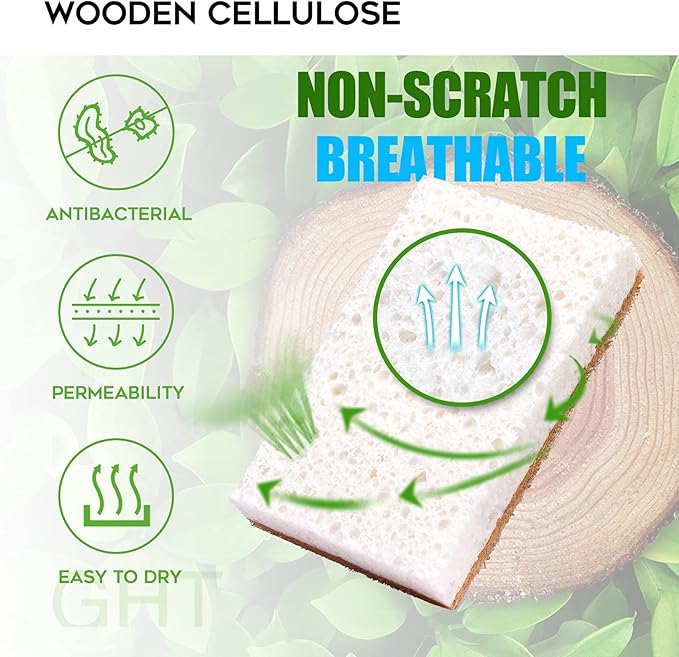 Natural Sponge Kitchen 12Pack, Eco Friendly Non-Scratch Scrub Sponge, - Image 3