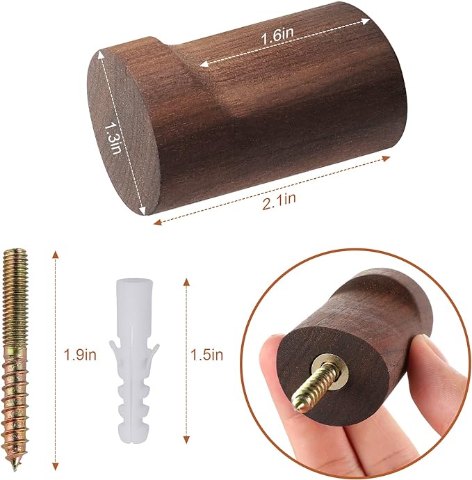 12 Pack Wood Wall Hooks, Natural Wooden Coat Hooks Wall Mounted, Handmade - Image 5