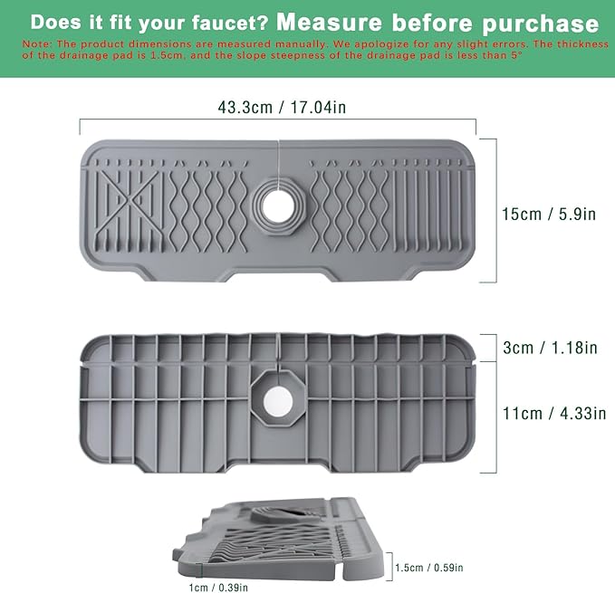 17 Inch Faucet Mat For Kitchen Sink Splash Guard Behind Faucet, ，5°Slope Fast - Image 3