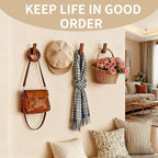 6 Pack Walnut Wood Wall Hooks – Handcrafted Solid Wood Hooks - Image 2