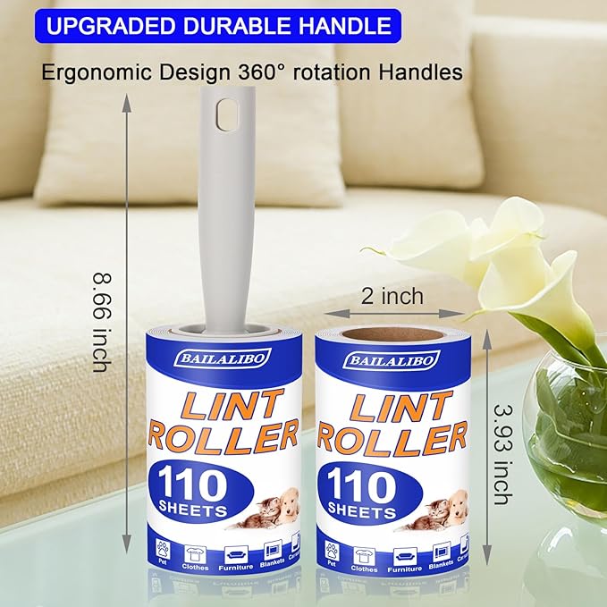 BAILALIBO Lint Rollers for Pet Hair Extra Sticky, 1100 Sheets Mega Value Set - Image 3