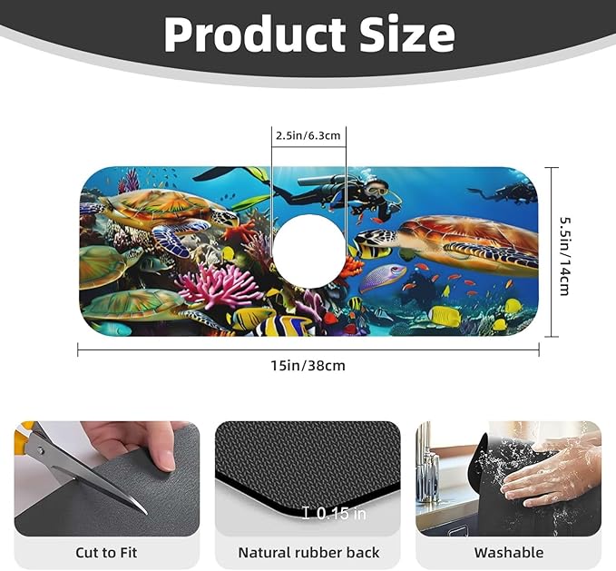 Marine turtle Kitchen sink faucet pad, strong water absorption, anti slip - Image 2