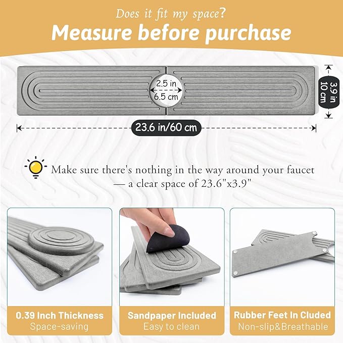 Diatomite Sink Protector for Kitchen, 23.6" Durable Faucet Mat Splash Guard - Image 2