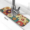 Kitchen Faucet Mat 15 x 5.5 Inch Abstract retro flower Faucet Draining Mat by Neonvane