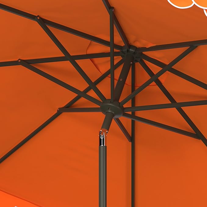 SAFAVIEH 9ft Outdoor Patio Umbrella, Round, Valance, Orange, Auto Crank Tilt, UV Resistant for Deck, Backyard, Poolside (PAT8006O) - Image 3