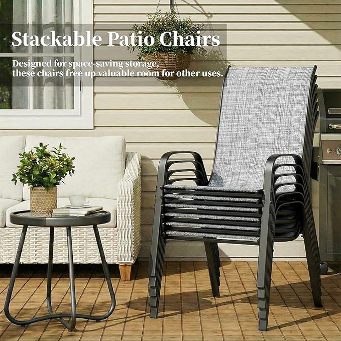 MAMIZO Patio Dining Chairs, Stackable All Weather Teslin Chair, Heavy Duty Outdoor Breathable Chairs Set, w/Armrests, Upgraded Chair FeetW/Strenthened Iron Spacers, 330 LBS (6, Grey) - Image 7