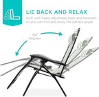 Best Choice Products Set of 2 Adjustable Steel Mesh Zero Gravity Lounge Chair Recliners w/Pillows and Cup Holder Trays - Sage Green Striped - Image 3