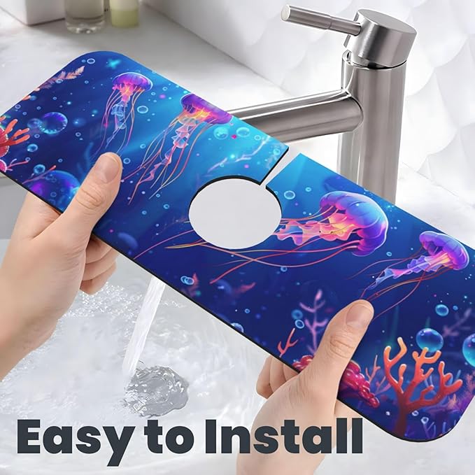 Faucet Draining Mat For Kitchen Sink, Ocean Jellyfish Corals Diatom Mud - Image 5