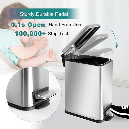 Small Bathroom Trash Can with Lid, 1.3 Gallon Stainless Steel Trash Can with - Image 4