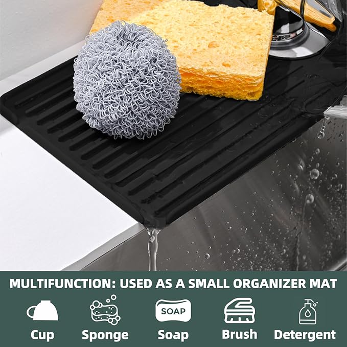 Faucet Mat for Kitchen Sink, Silicone Faucet Handle Drip Catcher Tray, Drying - Image 3