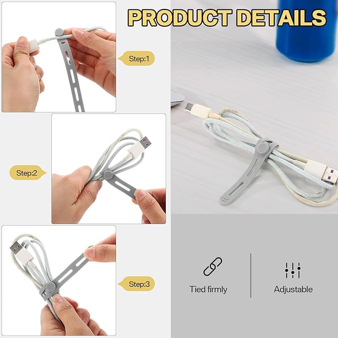 42 Pcs Silicone Cable Ties Reusable Cord Organizer Adjustable Data Cable Wraps - Image 5