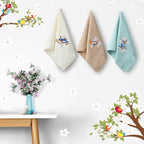 Bird Floral Hand Towels Farmhouse White Light Brown Turquoise Bird Bathroom - Image 4