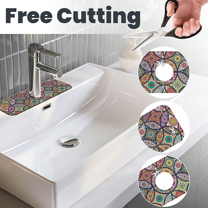Boho Pretty Mandala Ceramic Rainbow Kitchen Sink Splash Guard Faucet Mat 1 Pcs - Image 3