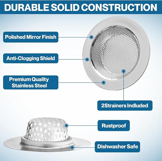 2-Pack Kitchen & Bathroom Sink Drain Strainers I 2.25 Inch Bathroom Drain Hair - Image 5