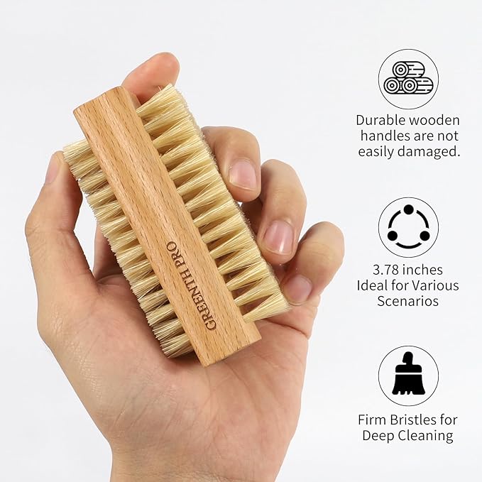 2 Pack Firm Boar Bristle Nail Brush, Hard Beech Wood Handle, Two Sided - Image 4