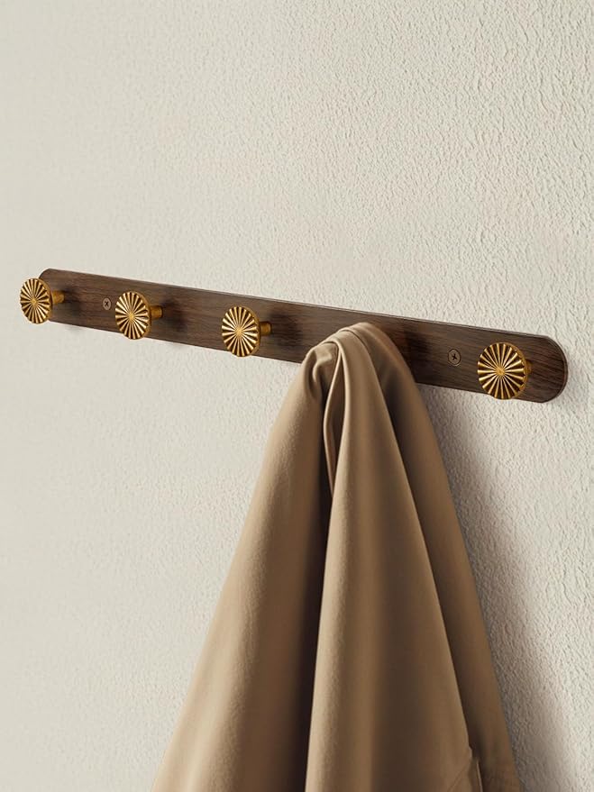 1 Pack Coat Rack Wall Mounted Antique Brass Wood Towel Hooks - Image 4