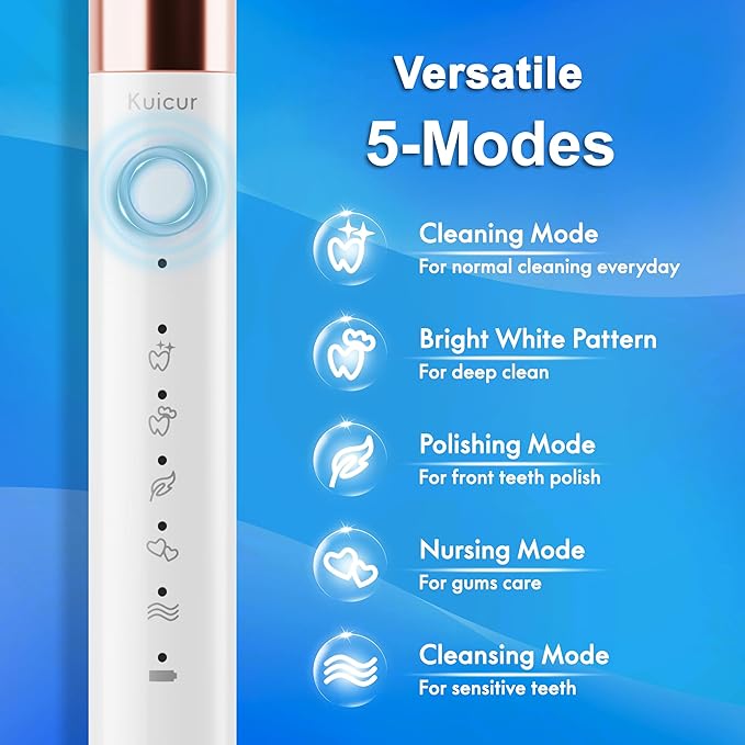 Electric Toothbrush, 10 Brush Heads & Travel Case, 000 VPM Electric Motor & USB - Image 3