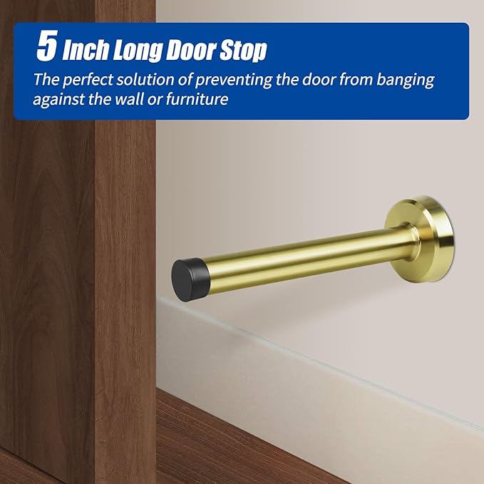 Door Stop Gold, 5 Inch Long Door Stopper, Stainless Steel, Sound Dampening - Image 5