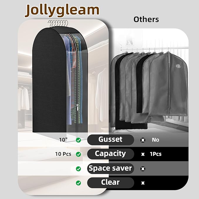 Black Garment Bags for Hanging Clothes 4 Packs, 10“ Gusseted and 43" Clothes - Image 5