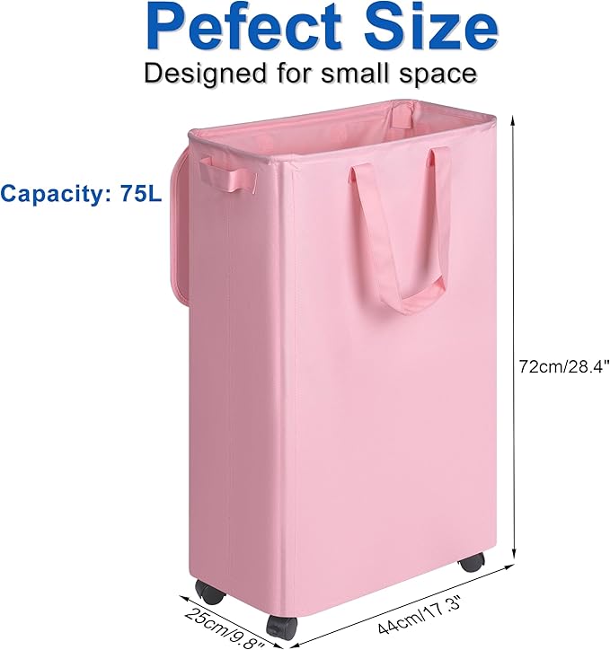 Slim Laundry Hamper with Lid and Wheels, Small Rolling Laundry Basket with - Image 5