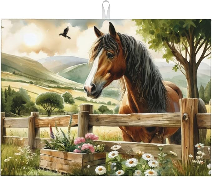 Horse Dish Drying Mats for Kitchen Counter, Absorbent Reversible Microfiber by Unknown