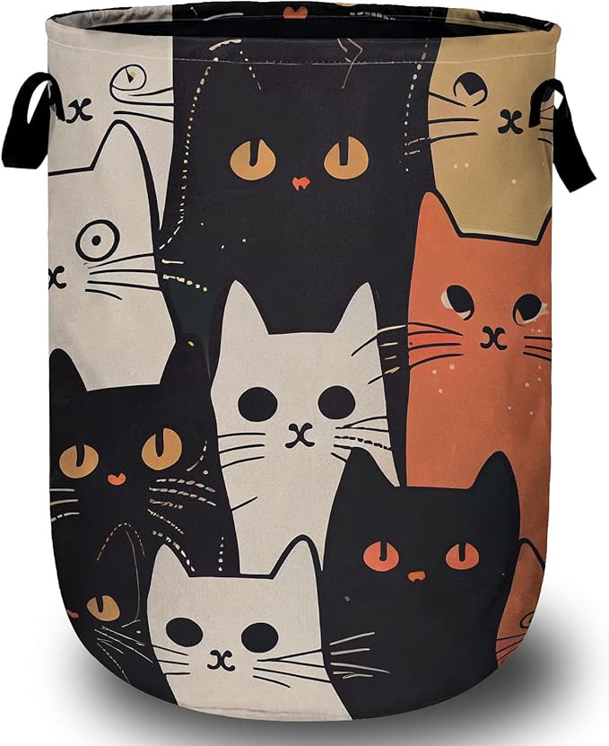 Watercolor Funny Cat Laundry Basket, Laundry Hamper Collapsible Oxford Cloth by ANTJOO