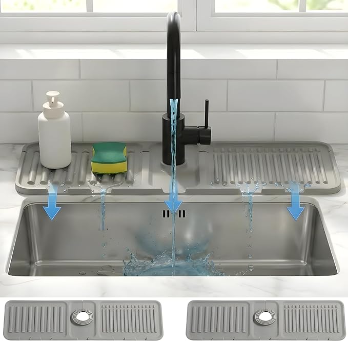 Silicone Faucet Mat for Kitchen Sink Splash Guard, 2-Piece Set – Each – 5° by Unknown
