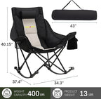 Oversized Rocking Camping Chair with Headrest & Cup Holder - 400lbs Capacity, 600D Oxford Fabric, Easy Fold Portable Outdoor Rocker Chair for Camping, Backyard, Beach, Light Gray - Image 3