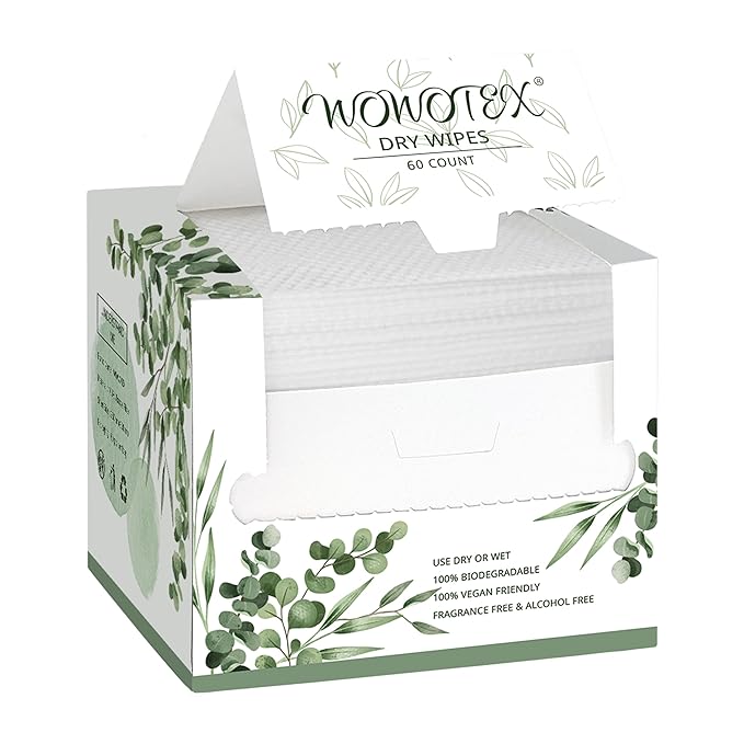 Disposable Face Towel Biodegradable Large Dry Wipes 60 Count/Box Extra Thick by WOWOTEX