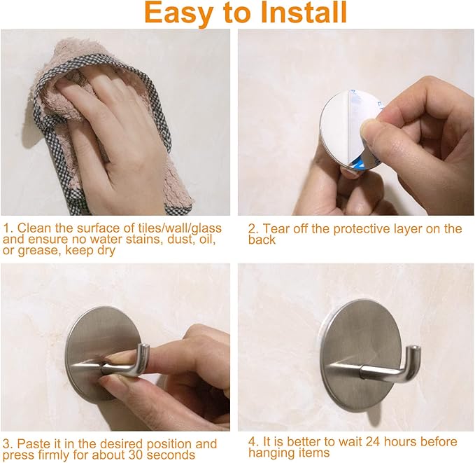 Silver Adhesive Hooks for Wall No Damage Heavy-Duty 15lb 8 Packs, Sticky - Image 5