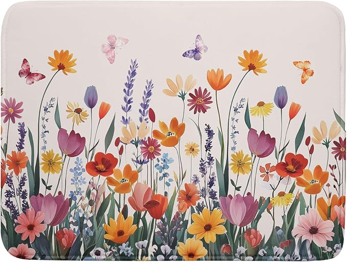 Kawani Spring Summer Flowers Dish Drying Mat by Kawani