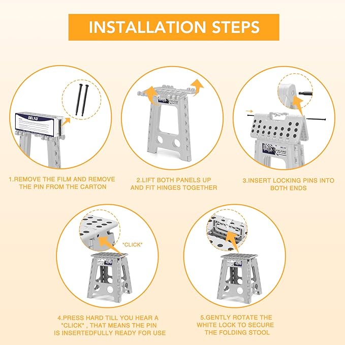 Delxo 16 Inch Folding Step Stool,Foldable Stool for Adults,Portable Collapsible Plastic Stepstool,Non Slip Folding Stools for Kitchen Bathroom Bedroom Garden Up to 400LBS,(Grey 1PC) - Image 7