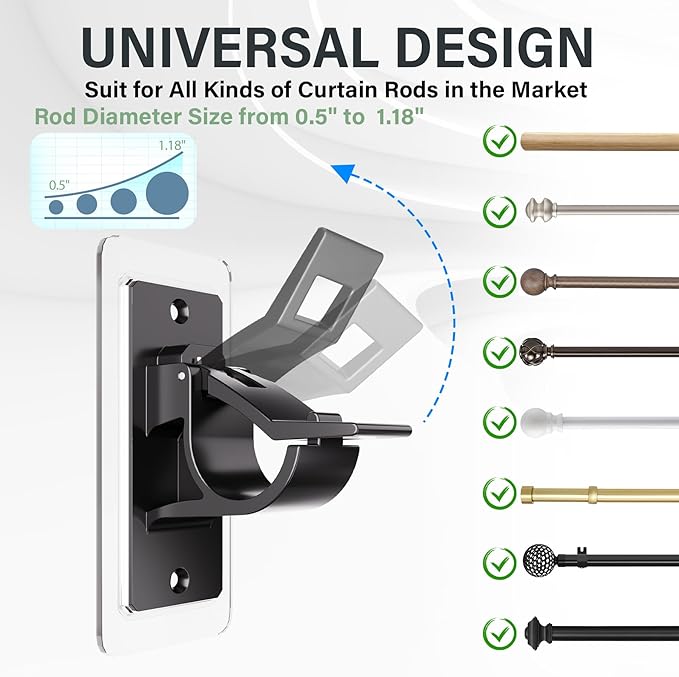 Antimbee 12-Pack Self Adhesive Rod Brackets, No Drill Needed Curtain Rod Holders - Image 2