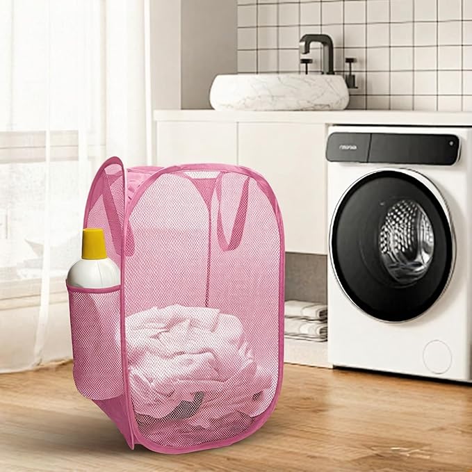 The upgraded pop-up laundry basket features a breathable side pocket mesh design - Image 5